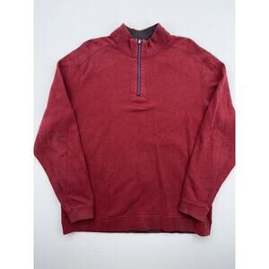 Tommy Bahama Sweater Mens XL Red and Grey Reversible 1/4 Quarter Zip Pullover